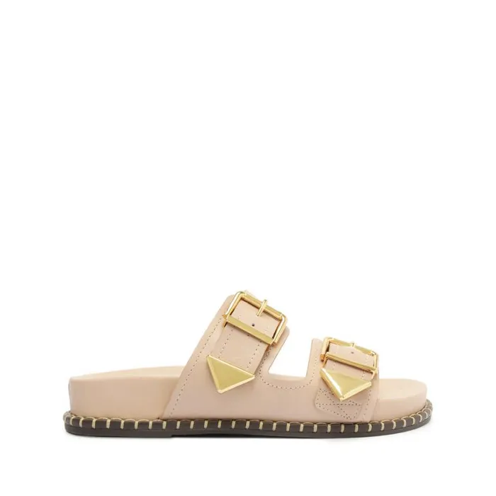Schutz Shoes Flats Naomi Sporty Leather Sandal Beige 8211 Women