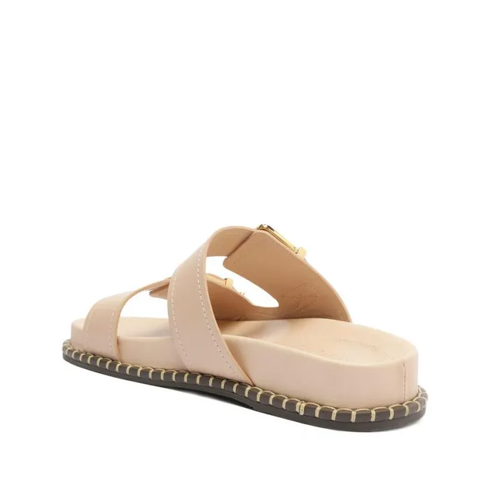 Schutz Shoes Flats Naomi Sporty Leather Sandal Beige 8211 Women