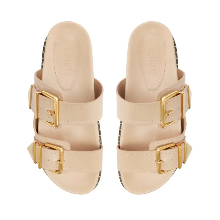 Schutz Shoes Flats Naomi Sporty Leather Sandal Beige 8211 Women