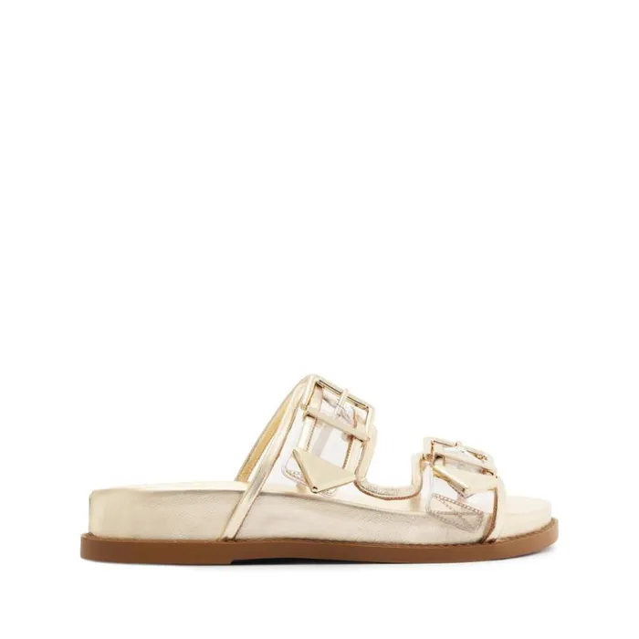 Schutz Shoes Flats Naomi Sporty Vinyl and Metallic Sandal Gold 8211 Women