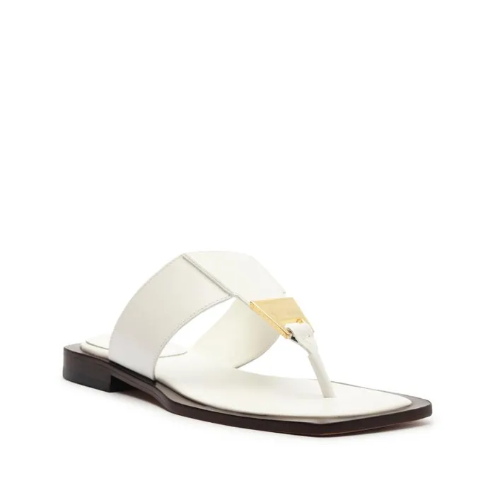 Schutz Shoes Flats Salma Leather Flat Sandal White 8211 Women
