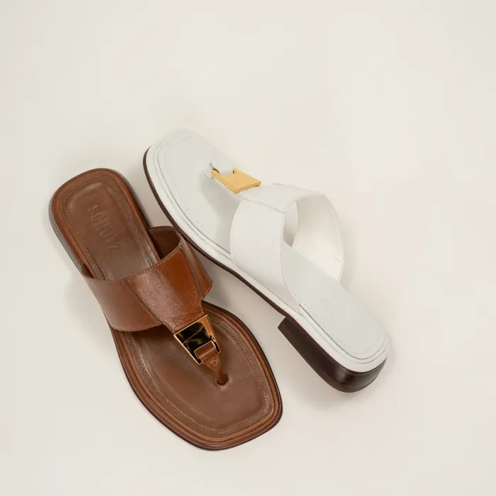 Schutz Shoes Flats Salma Leather Flat Sandal White 8211 Women