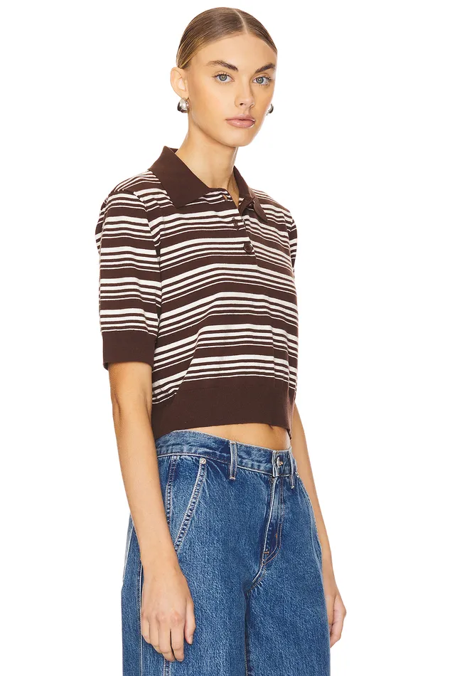 Sheeva Stripe Polo Brown and Ivory Women Lovers and Friends Tops