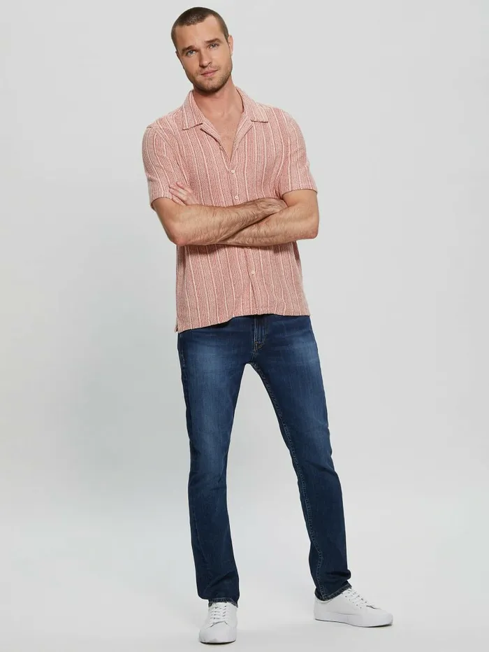 Shirts GUESS Men Mojave Jacquard Knit Shirt Cranberry Splash Multi