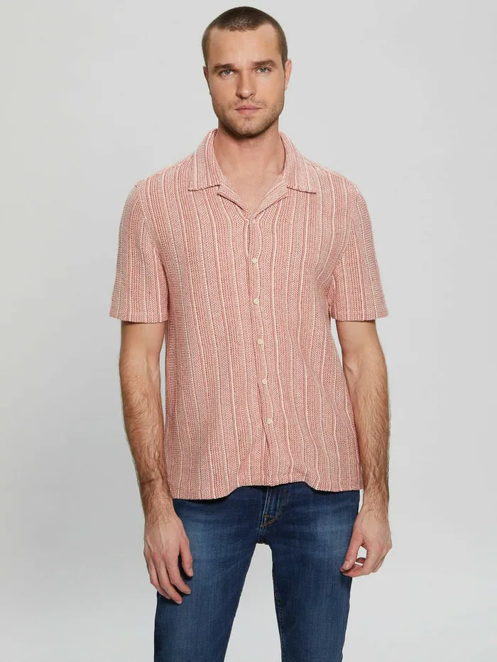 Shirts GUESS Men Mojave Jacquard Knit Shirt Cranberry Splash Multi