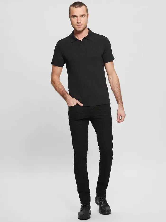 Shirts GUESS Men Newport Ribbed Polo Black Shirts GUESS Men Newport Ribbed Polo Black