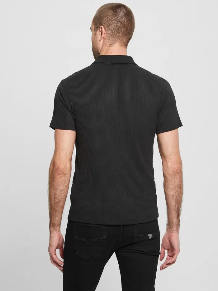 Shirts GUESS Men Newport Ribbed Polo Black Shirts GUESS Men Newport Ribbed Polo Black