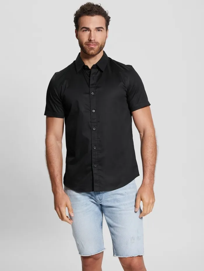 Shirts Luxe Stretch ShortSleeve Shirt Black GUESS Men