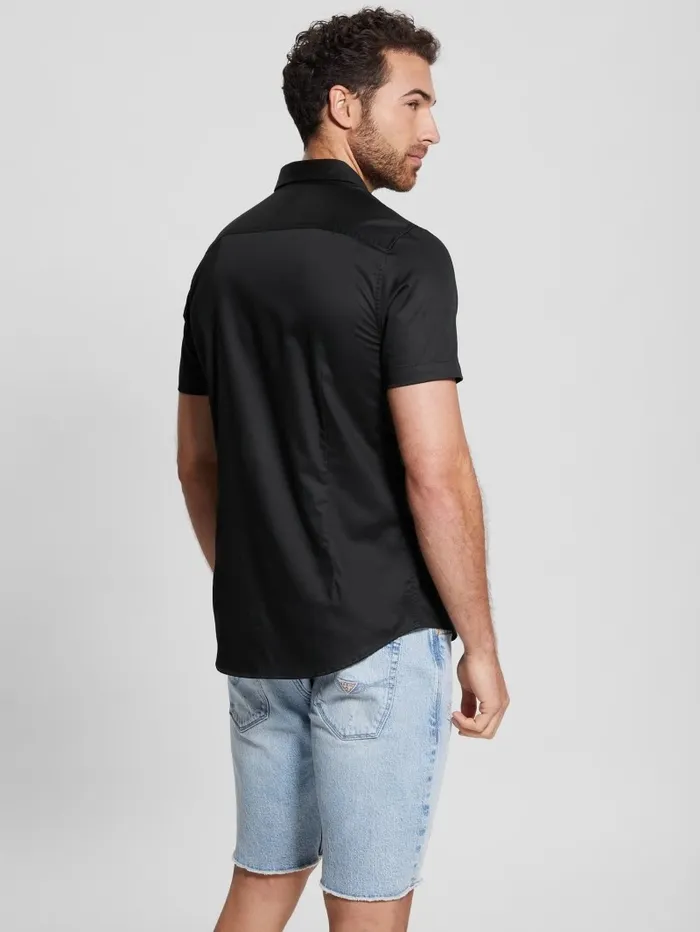 Shirts Luxe Stretch ShortSleeve Shirt Black GUESS Men Shirts Luxe Stretch ShortSleeve Shirt Black GUESS Men