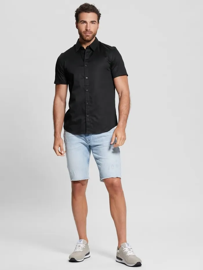 Shirts Luxe Stretch ShortSleeve Shirt Black GUESS Men Shirts Luxe Stretch ShortSleeve Shirt Black GUESS Men