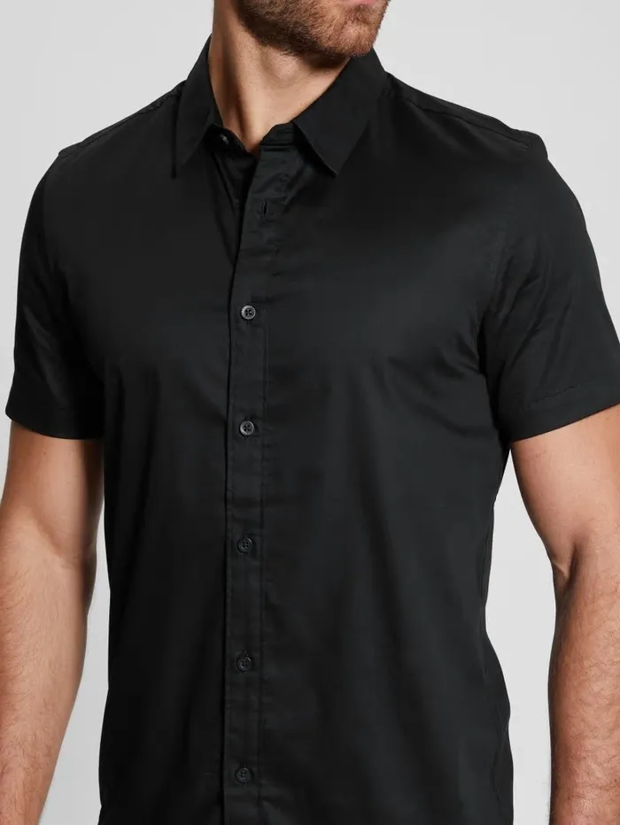 Shirts Luxe Stretch ShortSleeve Shirt Black GUESS Men Shirts Luxe Stretch ShortSleeve Shirt Black GUESS Men