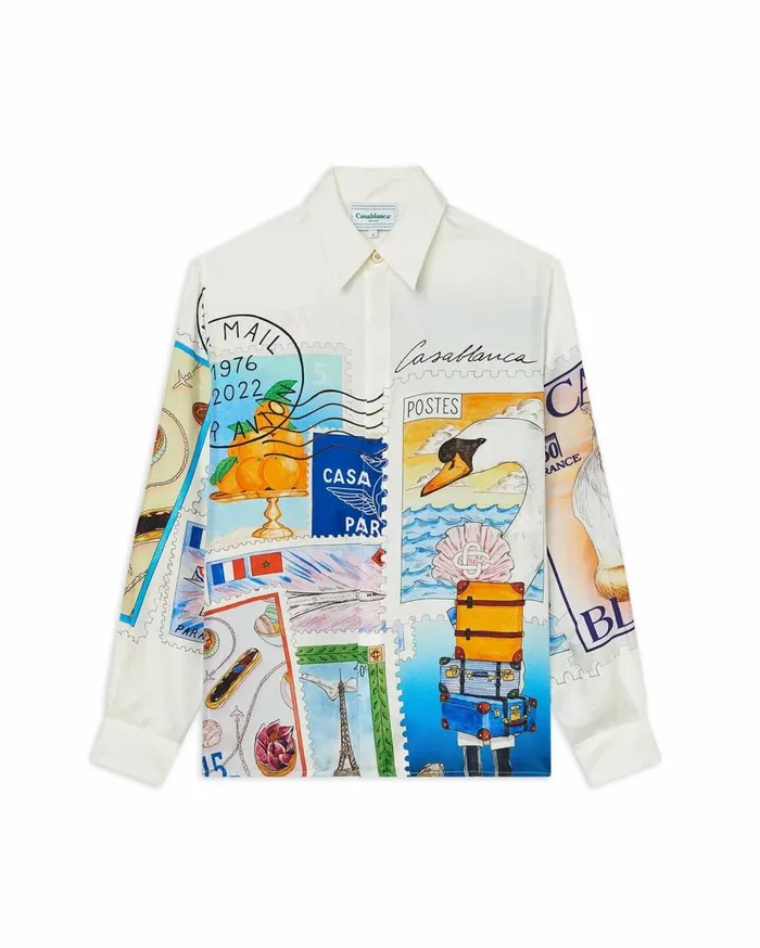 Shirts Men Casablanca Paris Souvenirs De Vacances Silk Shirt