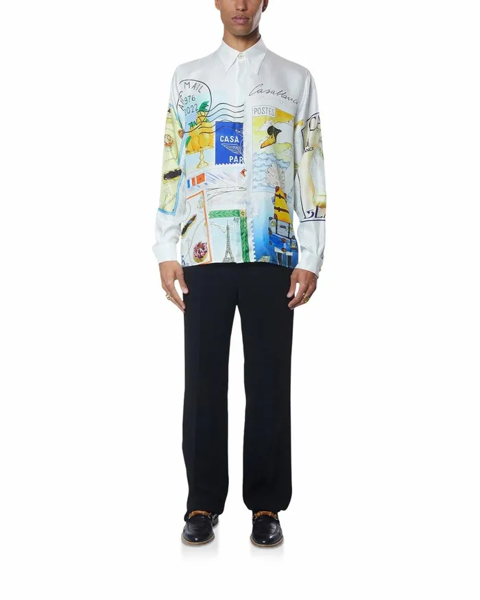 Shirts Men Casablanca Paris Souvenirs De Vacances Silk Shirt