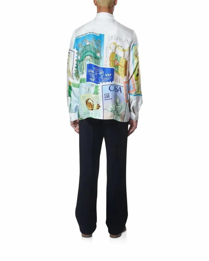 Shirts Men Casablanca Paris Souvenirs De Vacances Silk Shirt