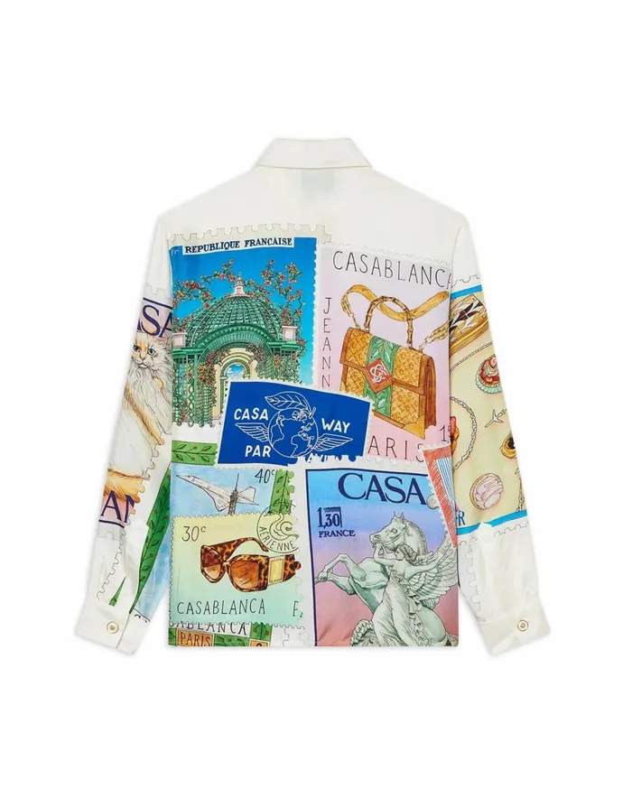 Shirts Men Casablanca Paris Souvenirs De Vacances Silk Shirt