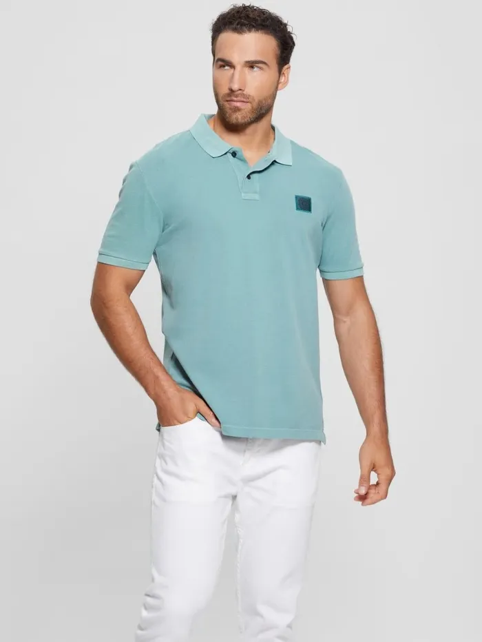 Shirts Men Eco Washed Polo Dark Jade GUESS Shirts Men Eco Washed Polo Dark Jade GUESS