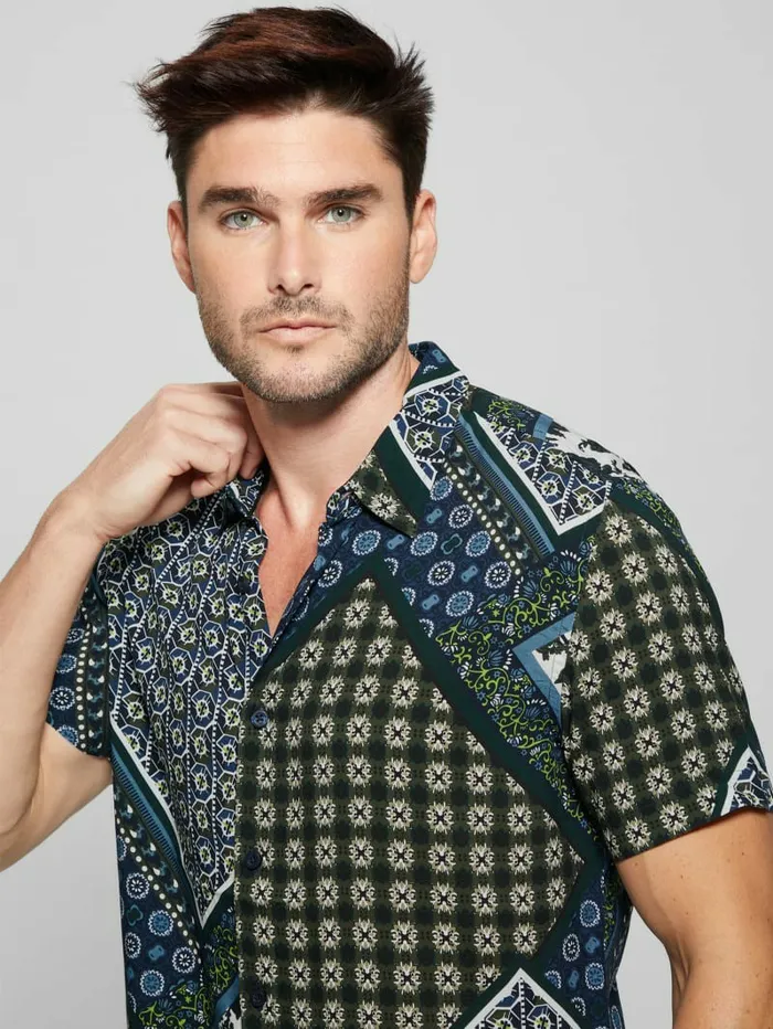 Shirts Men GUESS Eco Rayon Scarf Shirt Geo Tile Scarf Shirts Men GUESS Eco Rayon Scarf Shirt Geo Tile Scarf