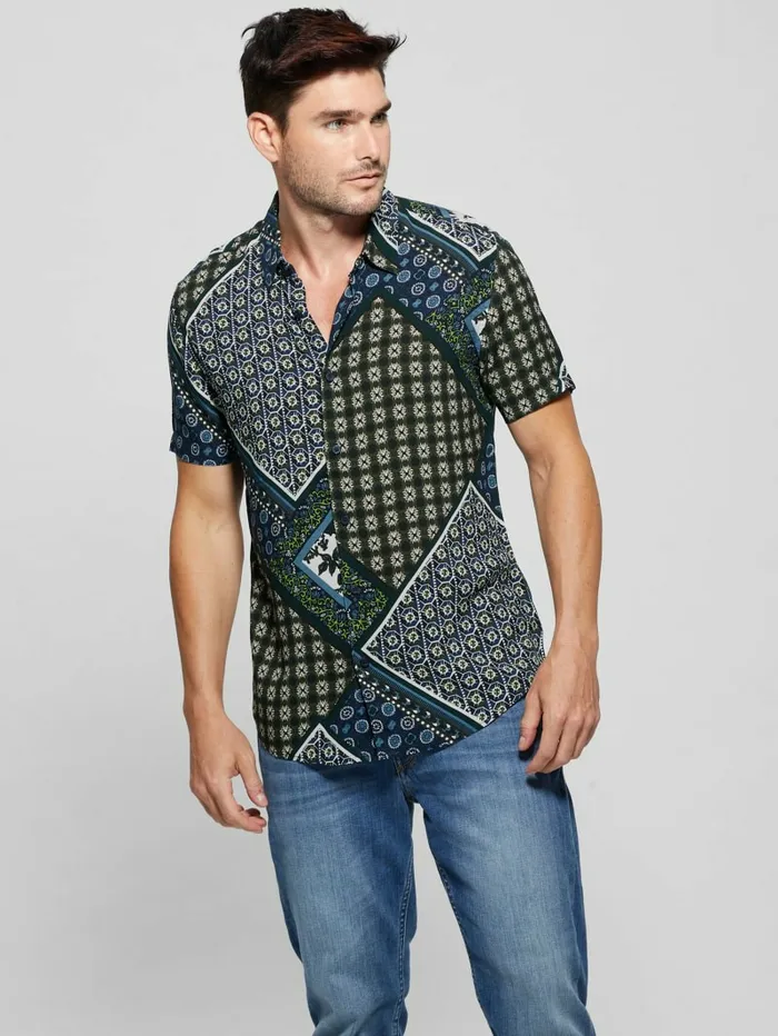 Shirts Men GUESS Eco Rayon Scarf Shirt Geo Tile Scarf Shirts Men GUESS Eco Rayon Scarf Shirt Geo Tile Scarf