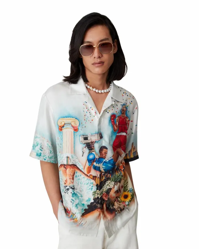 Shirts MenWomen Casablanca Paris Celebration Du Sport Silk Shirt