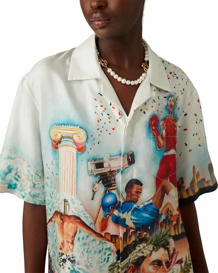 Shirts MenWomen Casablanca Paris Celebration Du Sport Silk Shirt