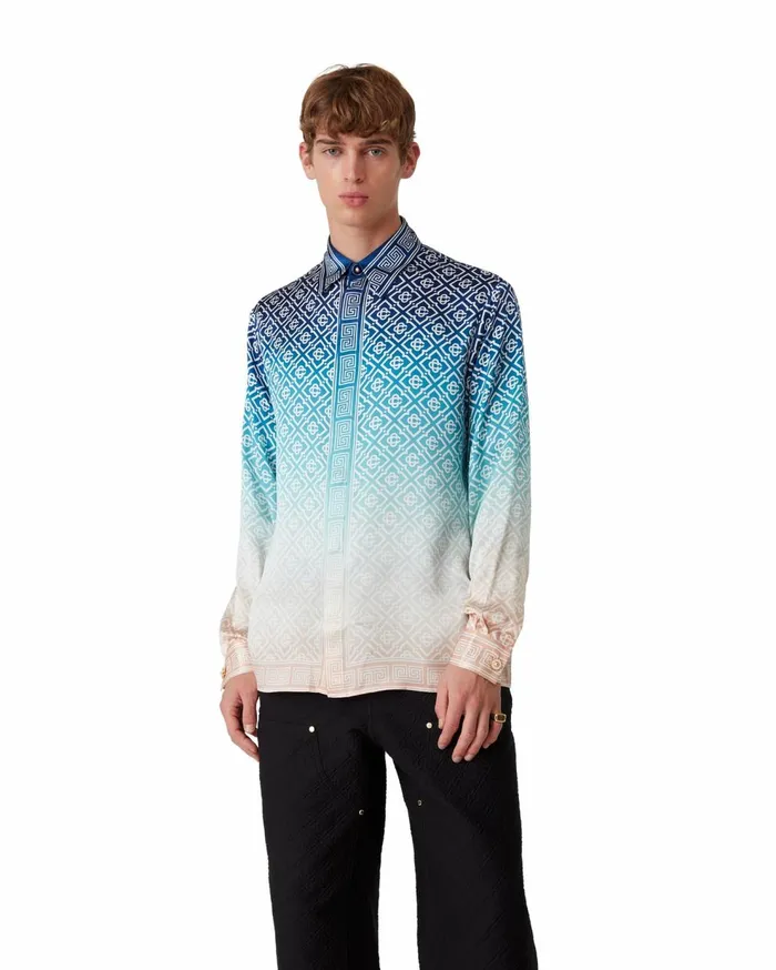 Shirts MenWomen Casablanca Paris Jacquard Gradient Silk Shirt