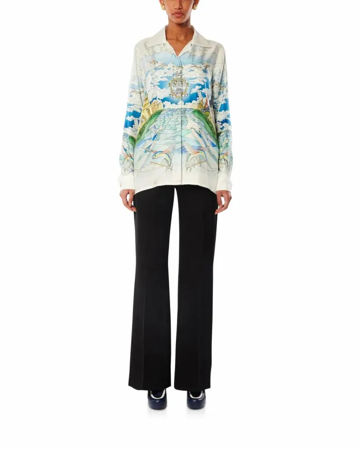 Shirts Women Casablanca Paris Le Vol Ideal Cuban Collar Silk Shirt Shirts Women Casablanca Paris Le Vol Ideal Cuban Collar Silk Shirt