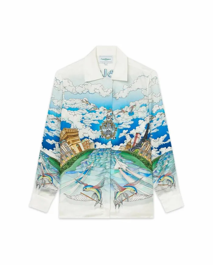 Shirts Women Casablanca Paris Le Vol Ideal Cuban Collar Silk Shirt Shirts Women Casablanca Paris Le Vol Ideal Cuban Collar Silk Shirt