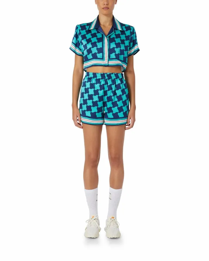 Shirts Women Casablanca Paris Pool Tile Cropped Silk Shirt Shirts Women Casablanca Paris Pool Tile Cropped Silk Shirt