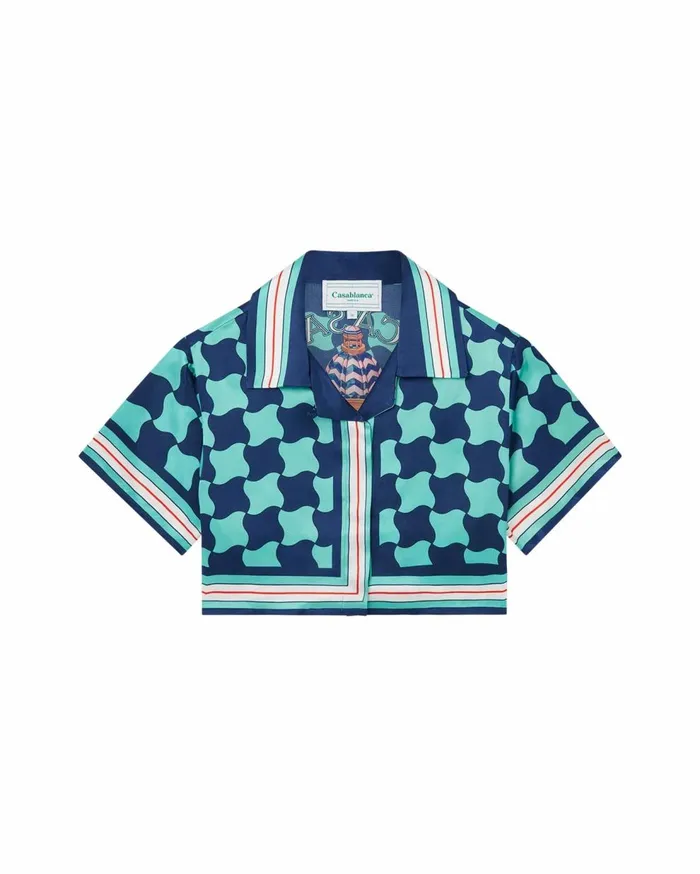 Shirts Women Casablanca Paris Pool Tile Cropped Silk Shirt Shirts Women Casablanca Paris Pool Tile Cropped Silk Shirt