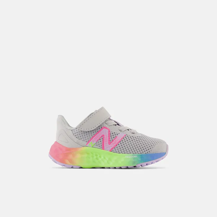 Size 0 8211 10 Fresh Foam Arishi v4 Bungee Lace with Top Strap Light Aluminum with Cyber Lilac and Neon Pink New Balance Kids