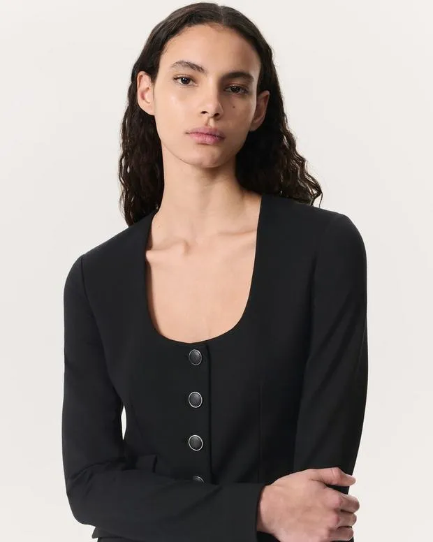 Skinny rag and bone Women Roslyn Ponte ScoopNeck Blazer Black