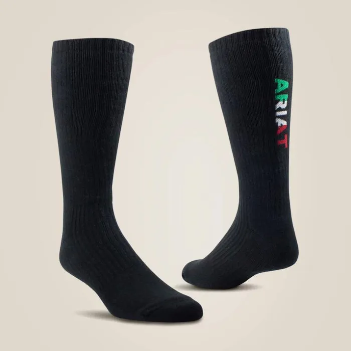 Socks MenWomen Ariat Premium Ringspun Cotton Mid Calf Mexico Work Sock 3 Pair Pack Black Socks MenWomen Ariat Premium Ringspun Cotton Mid Calf Mexico Work Sock 3 Pair Pack Black