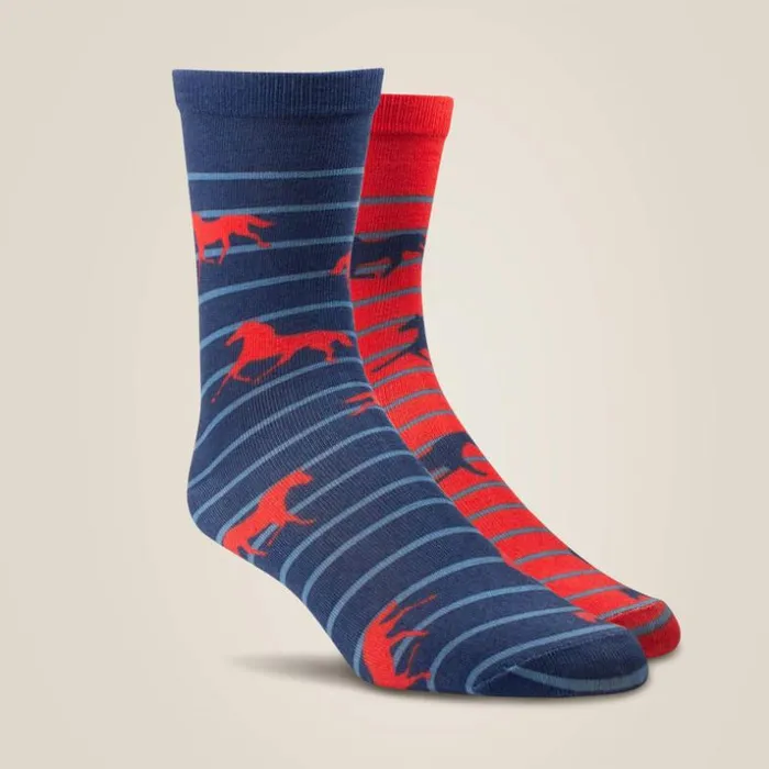 Socks Women Ariat Horses Over Stripes Crew Sock 2 Pair Multi Color Pack Rednavy Socks Women Ariat Horses Over Stripes Crew Sock 2 Pair Multi Color Pack Rednavy