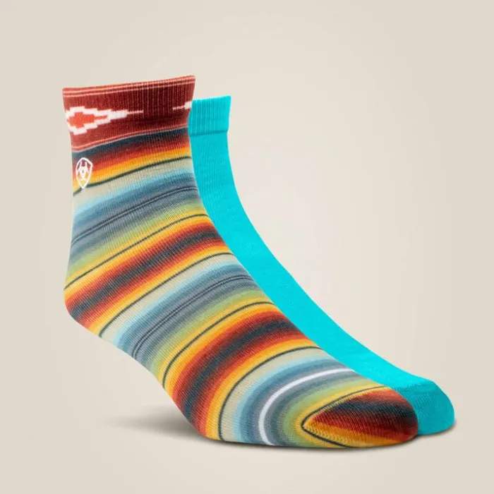 Socks Women Ariat Southwest Theme Ankle Sock 2 Pair Multi Color Pack Muted Serapesky Blue Socks Women Ariat Southwest Theme Ankle Sock 2 Pair Multi Color Pack Muted Serapesky Blue