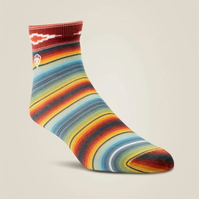 Socks Women Ariat Southwest Theme Ankle Sock 2 Pair Multi Color Pack Muted Serapesky Blue