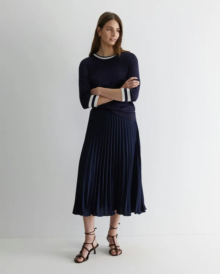 Sportscraft Andrea Pleat Midi Skirt Navy Women Skirts