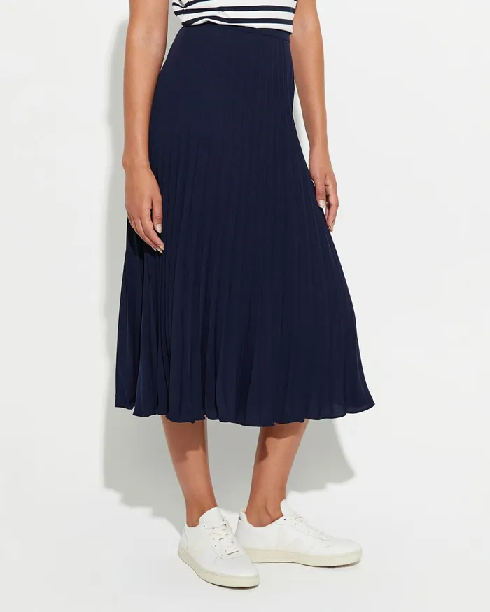 Sportscraft Andrea Pleat Midi Skirt Navy Women Skirts