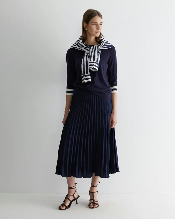 Sportscraft Andrea Pleat Midi Skirt Navy Women Skirts