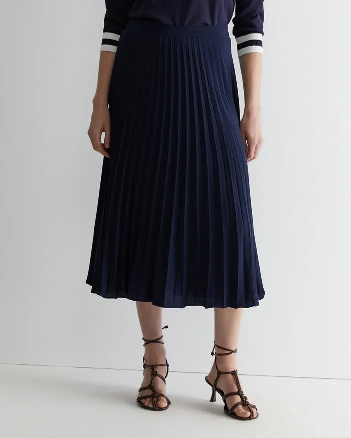 Sportscraft Andrea Pleat Midi Skirt Navy Women Skirts