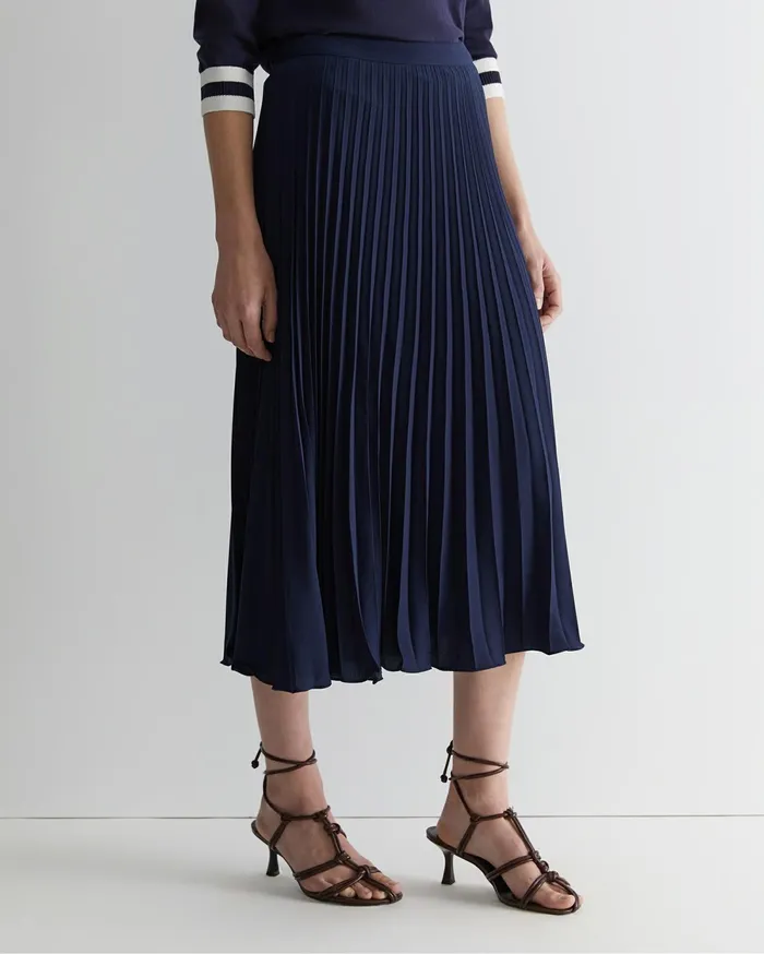 Sportscraft Andrea Pleat Midi Skirt Navy Women Skirts