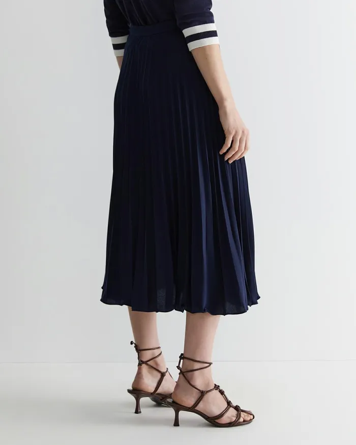 Sportscraft Andrea Pleat Midi Skirt Navy Women Skirts