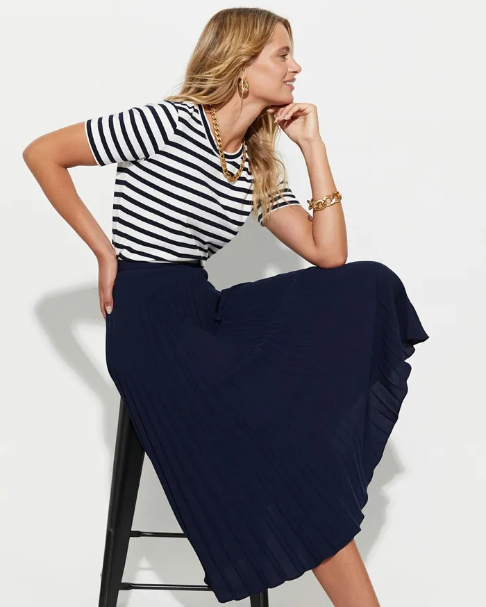 Sportscraft Andrea Pleat Midi Skirt Navy Women Skirts