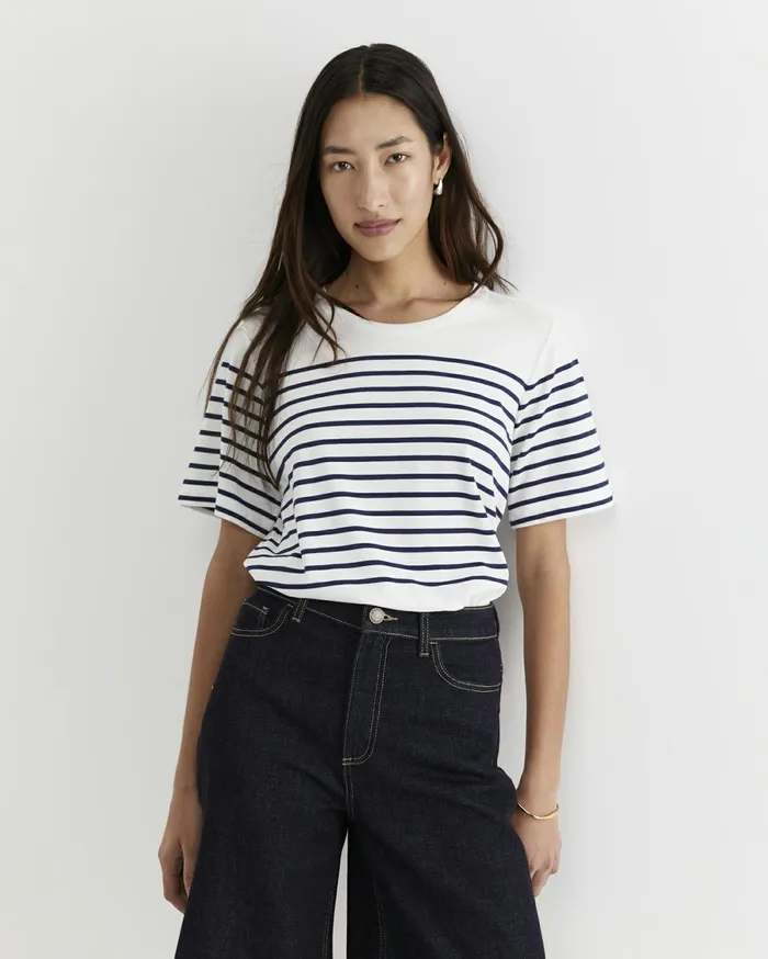 Sportscraft Britta Cropped Stripe Tee Whitenavy Women Tops and Tees