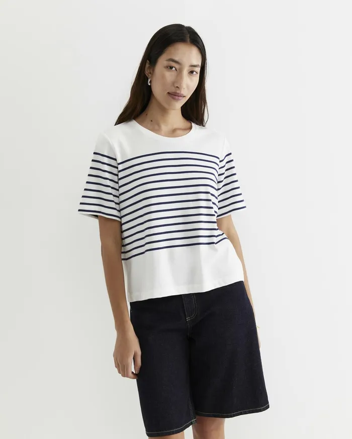 Sportscraft Britta Cropped Stripe Tee Whitenavy Women Tops and Tees