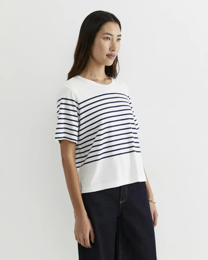 Sportscraft Britta Cropped Stripe Tee Whitenavy Women Tops and Tees
