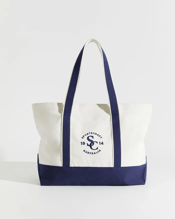 Sportscraft Club Sport Canvas Tote Ecrunavy Women Bags