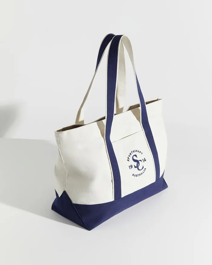 Sportscraft Club Sport Canvas Tote Ecrunavy Women Bags