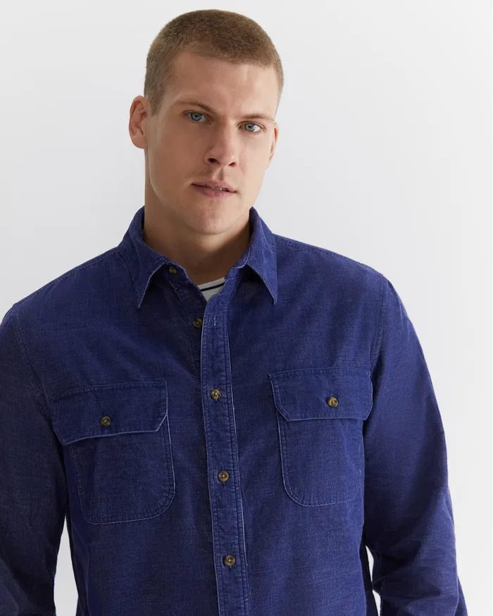 Sportscraft Cullen Cord Shirt Ball Point Blue Men Shirts