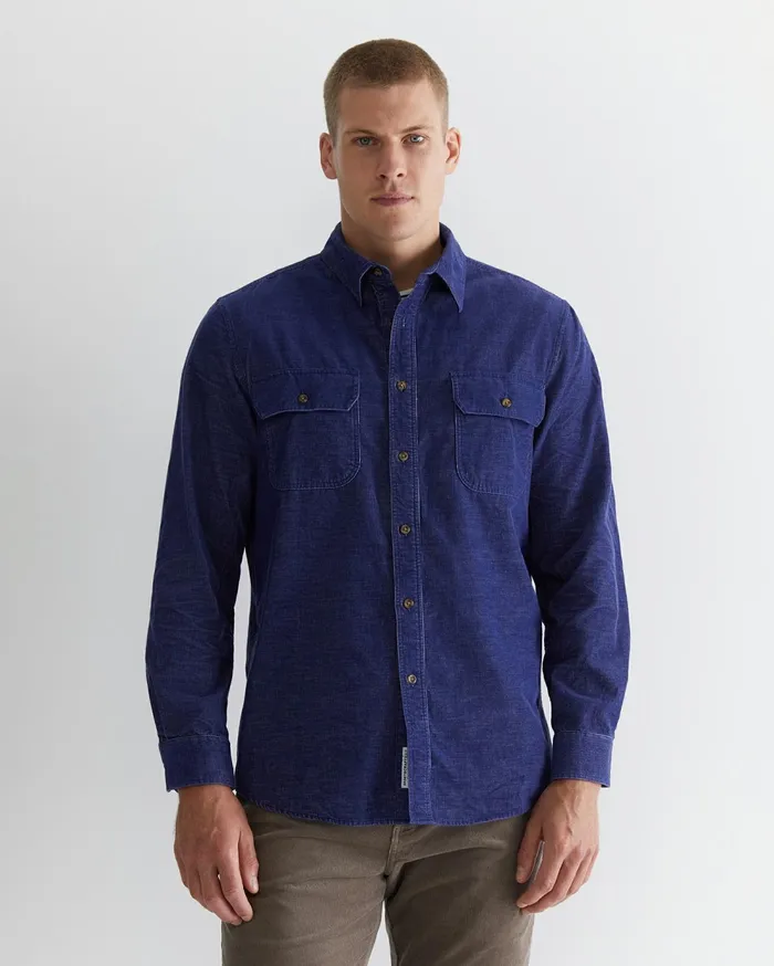 Sportscraft Cullen Cord Shirt Ball Point Blue Men Shirts