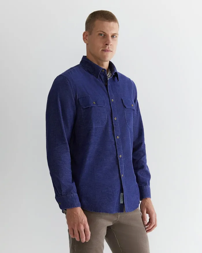 Sportscraft Cullen Cord Shirt Ball Point Blue Men Shirts